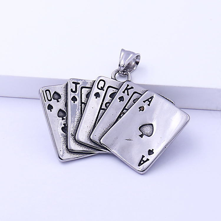 New Design Fashion Trend Street Hip Hop Ace Spades Vintage Stainless Steel Pendant Rock Punk Playing Card Poker Pendant Charms