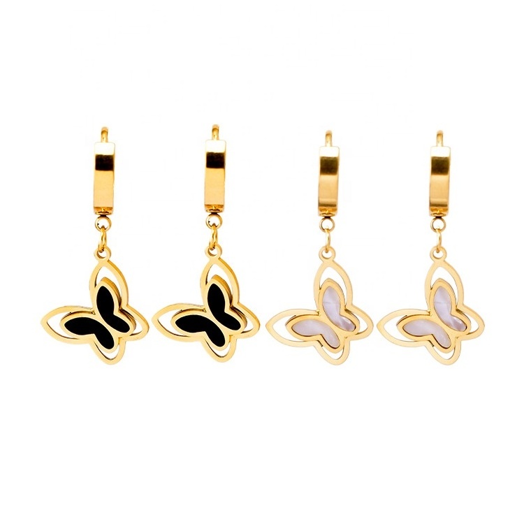 Fashion Jewellery 18K Gold Plated Shell Butterfly Huggie Earrings Tarnish Free Stainless Steel Butterfly Earrings For Women