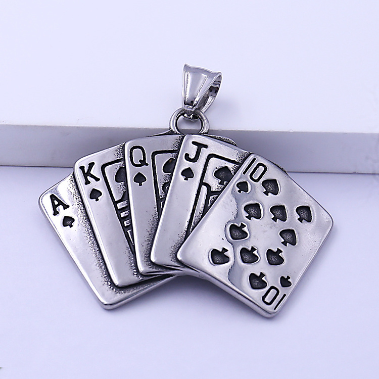 New Design Fashion Trend Street Hip Hop Ace Spades Vintage Stainless Steel Pendant Rock Punk Playing Card Poker Pendant Charms