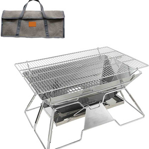 Outdoor Stainless Steel Portable Camping Fire Pit 20x13-inch with Carrying Bag Foldable Wood Burning Charcoal Grill