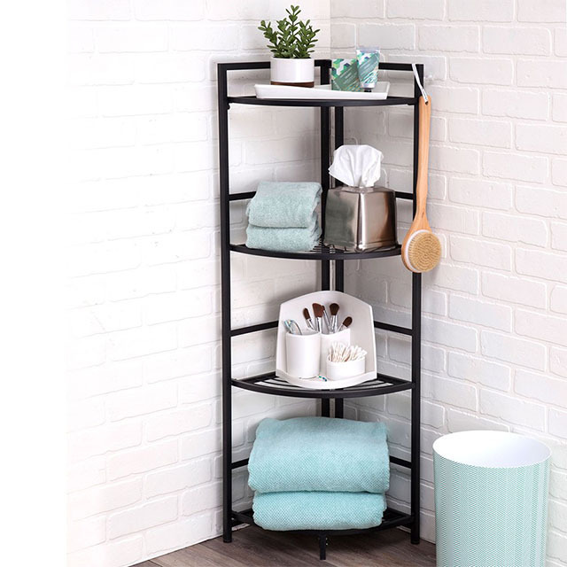 Four Layers shelf-Folding Metal Shelf-Small Space Solution Home,Kitchen,Bathroom and Office Shelving-Corner Shelf