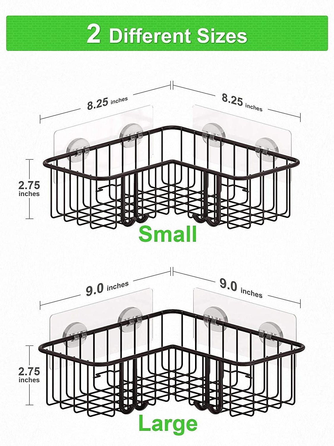 Bathroom  304 Stainless Steel 2-Pack Corner Adhesive Shower Caddy Hanging