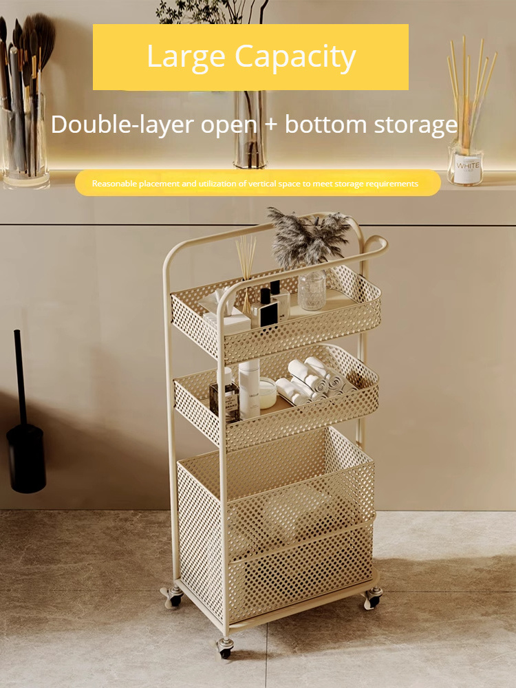 Multi-layer bathroom move narrow slit trolley shelf cream network simple bathroom lundury storage rack with handcart