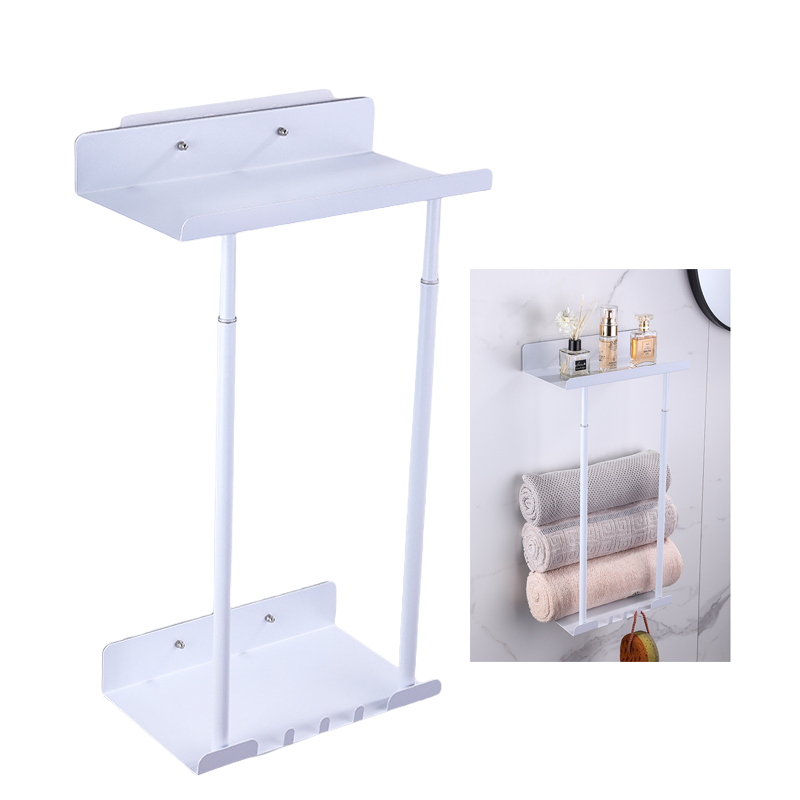 Multifunctional punch-free Retractable Bathroom Towel Rack Bathroom Wall Hanging Shelf Wall Perforation-free Storage Rack