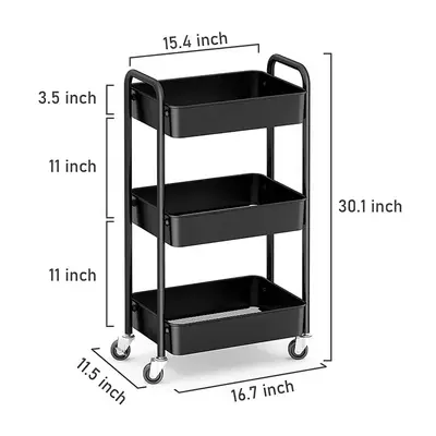 Folding utility rolling cart storage organizer 3 tiers multifunction trolley cart