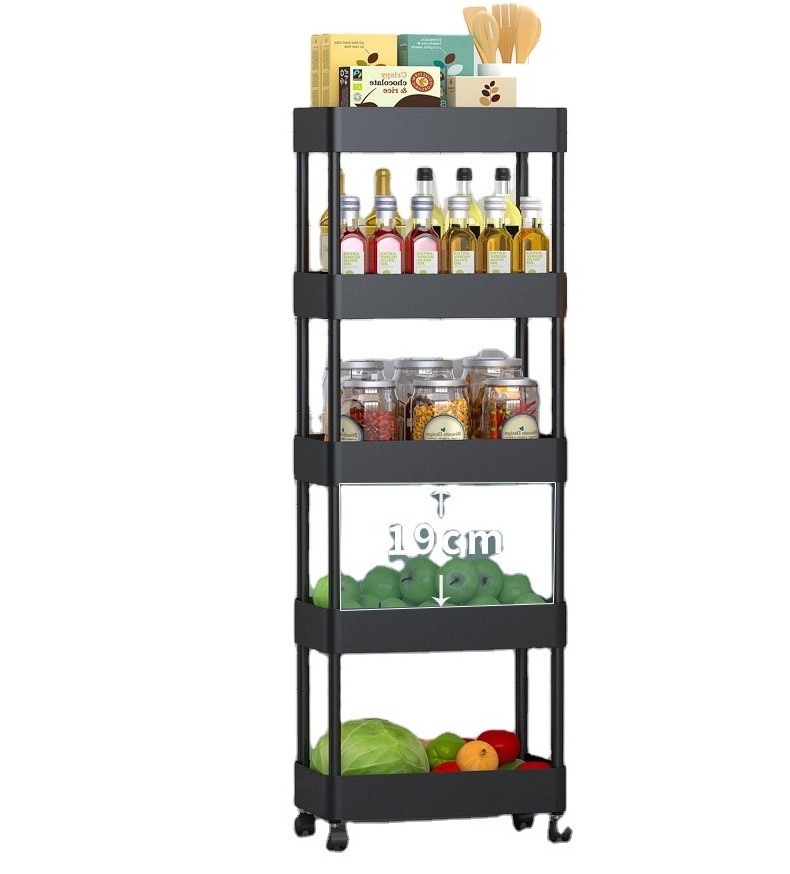 Slim Storage Cart 5 Tiers Mobile Shelving Unit Organizer Slide Out Storage Rolling Utility Cart Tower Rack for Kitchen Bathroom