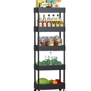 Slim Storage Cart 5 Tiers Mobile Shelving Unit Organizer Slide Out Storage Rolling Utility Cart Tower Rack for Kitchen Bathroom