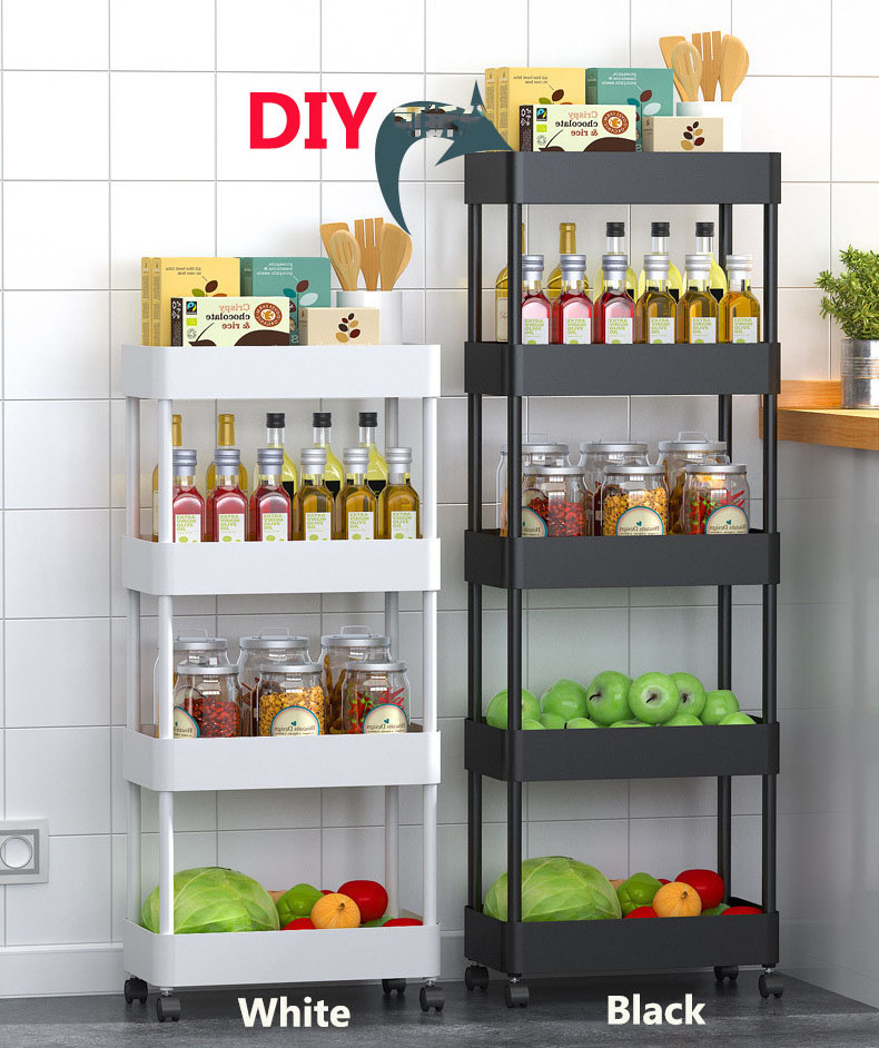 Slim Storage Cart 5 Tiers Mobile Shelving Unit Organizer Slide Out Storage Rolling Utility Cart Tower Rack for Kitchen Bathroom