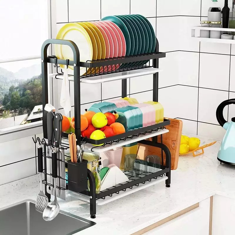 High Quality dish rack drain stainless steel 2 3 layer drainer kitchen storage dish rack