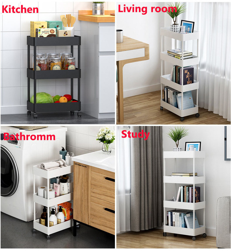 Slim Storage Cart 5 Tiers Mobile Shelving Unit Organizer Slide Out Storage Rolling Utility Cart Tower Rack for Kitchen Bathroom