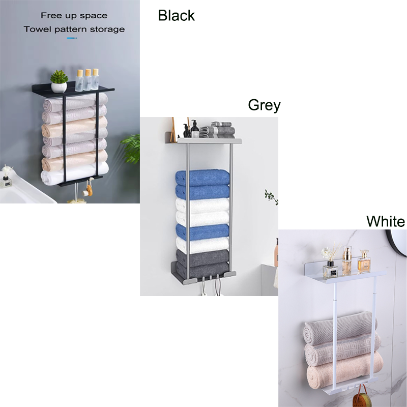 Multifunctional punch-free Retractable Bathroom Towel Rack Bathroom Wall Hanging Shelf Wall Perforation-free Storage Rack