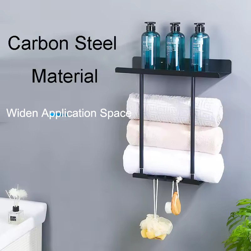 Multifunctional punch-free Retractable Bathroom Towel Rack Bathroom Wall Hanging Shelf Wall Perforation-free Storage Rack