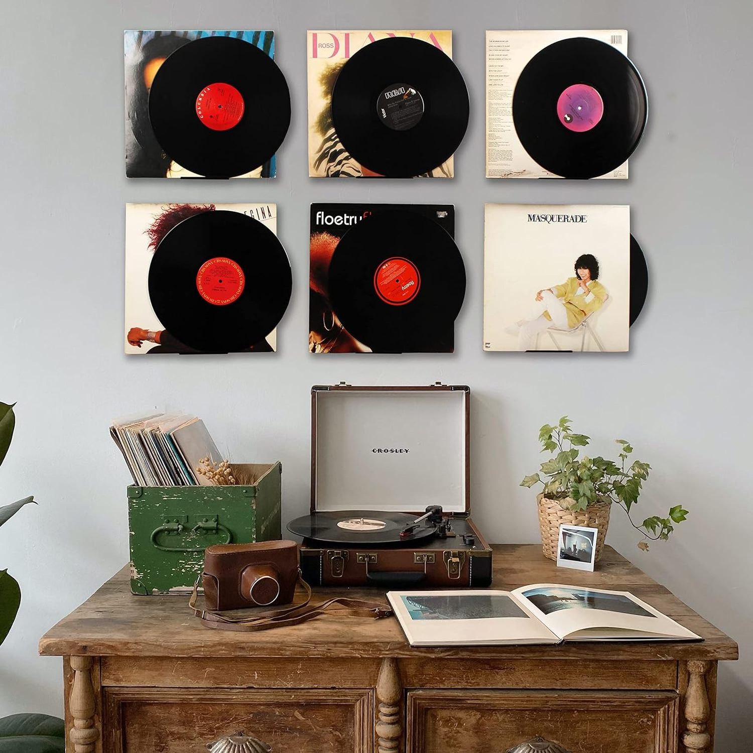 Black Vinyl Record Shelf Wall Mount 6 Pack vinyl holder wall Acrylic Album Record Holder Display  in office home