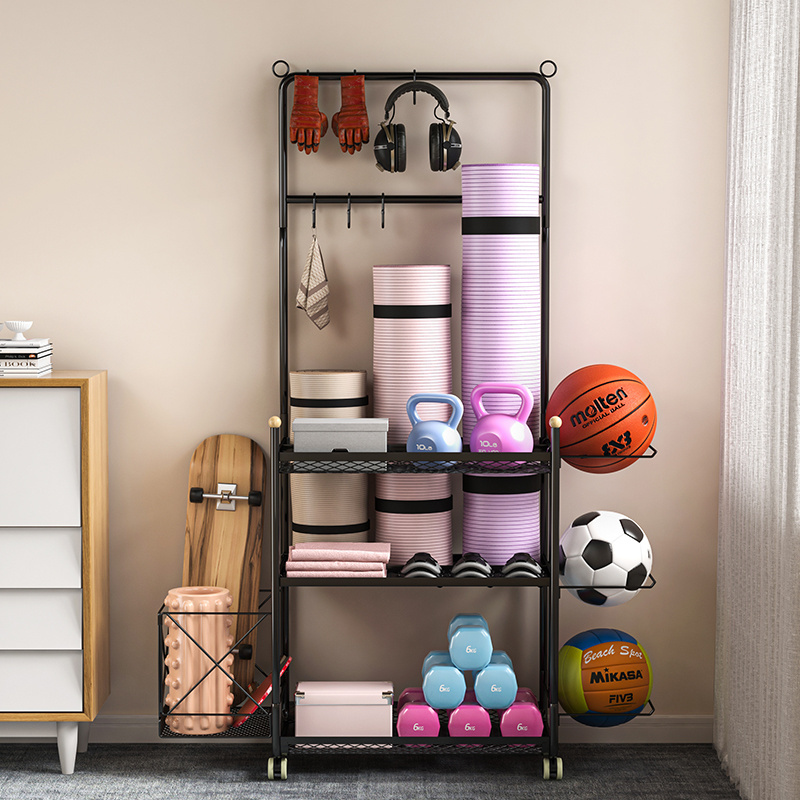 Easy Assembly Sports Equipment Storage Organizer Gym Yard Tool Storage Rack with Wheels