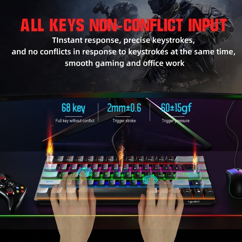 68 Keys V800 Gaming USB Wired Mechanical Keyboard LED Backlit Axis Gaming Mechanical Keyboard Optical Switches for Desktop ABS