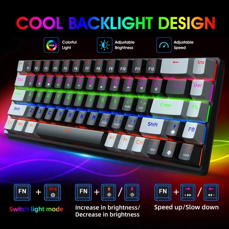 68 Keys V800 Gaming USB Wired Mechanical Keyboard LED Backlit Axis Gaming Mechanical Keyboard Optical Switches for Desktop ABS