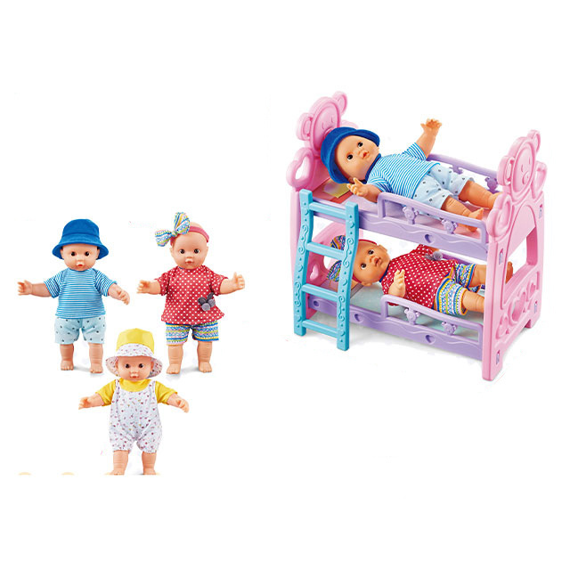 new design play house toys 12 inch cotton body cute doll double large bed set for children