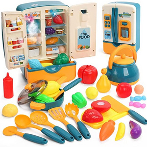 Kitchen Toys Fridge Refrigerator with Ice Dispenser Pretend Play Appliance for Kids, Play Kitchen Set