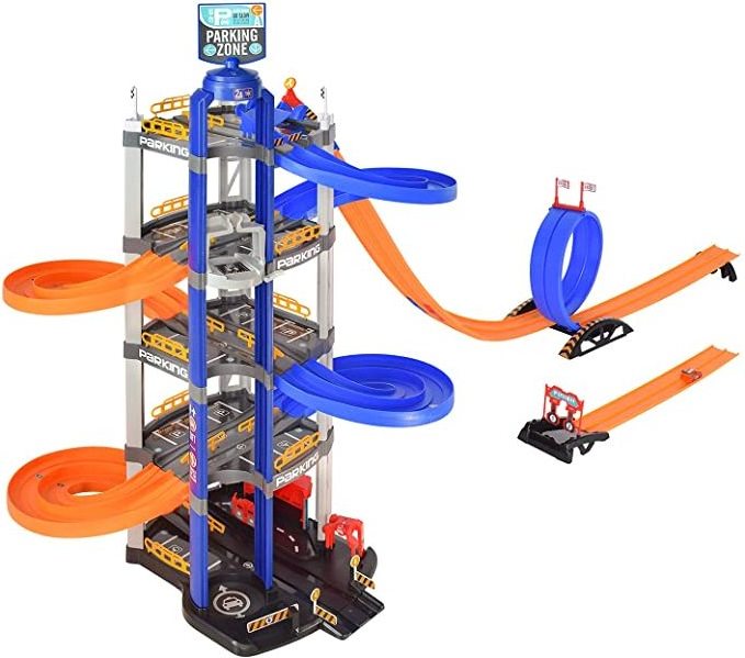 5-Level Garage Toy Set  Race Car Track Sets Toy Vehicle Play sets with Double-Track Ramp & Elevator Car Parking lot toys