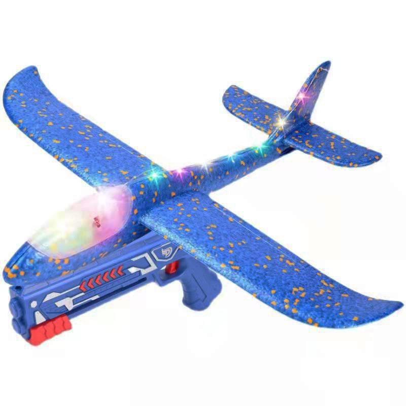 Kids Lighting Led Flying Airplane Launcher Toy 3 Pack Throwing Catapult Foam Glider Aircraft Plane Launch Gun Toy Wholesale