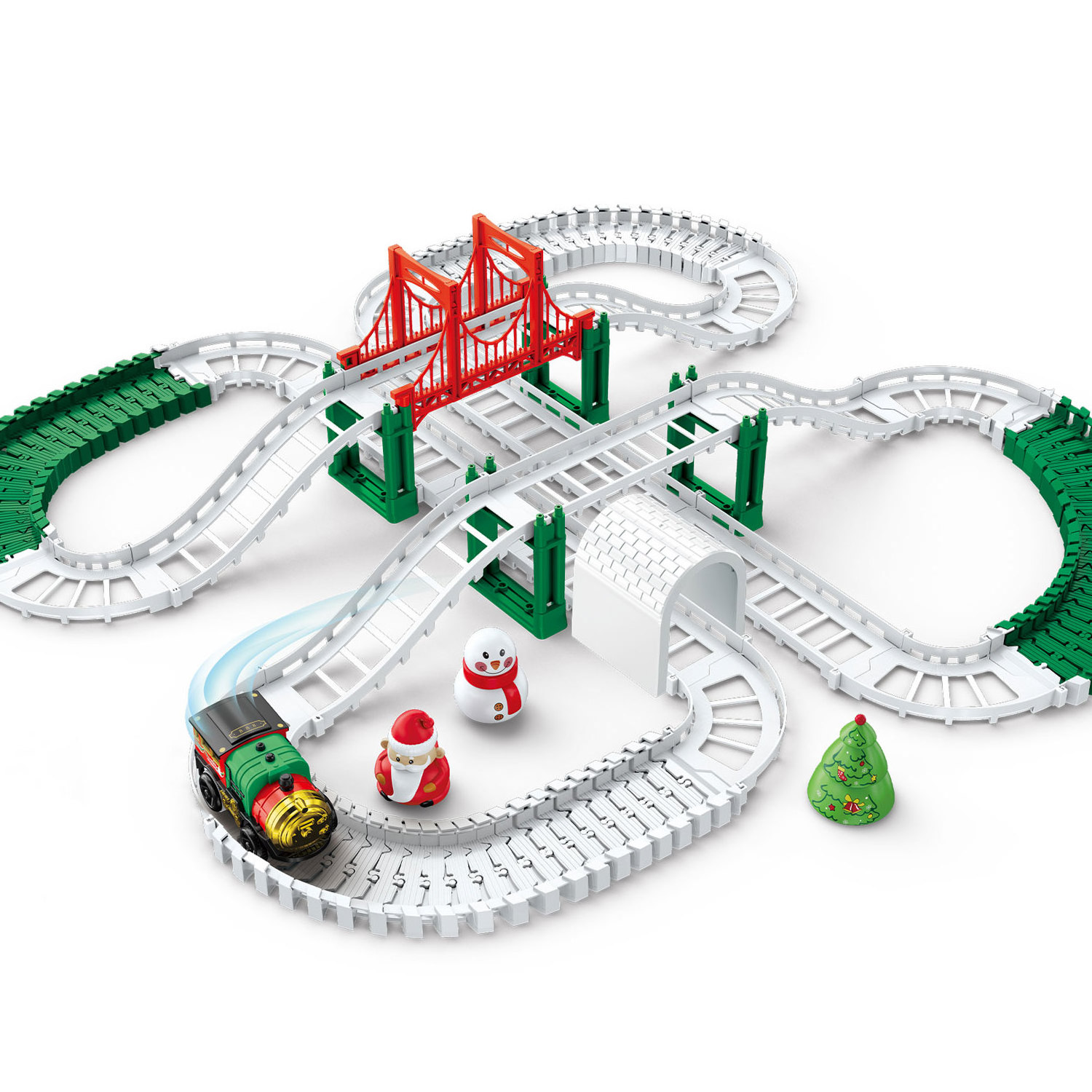 Electric Christmas Rail Train Slot Car Track Set Toys for Kids Assembly Building Railway with Figures