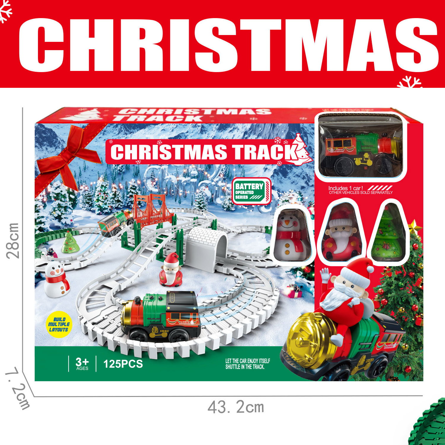 Electric Christmas Rail Train Slot Car Track Set Toys for Kids Assembly Building Railway with Figures