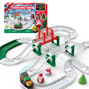 Electric Christmas Rail Train Slot Car Track Set Toys for Kids Assembly Building Railway with Figures