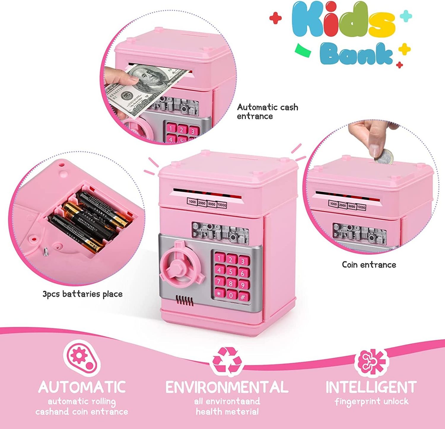 Children Safe Saving Box Electronic Mini Password Atm Machine Piggy Bank for Real Money for Kids