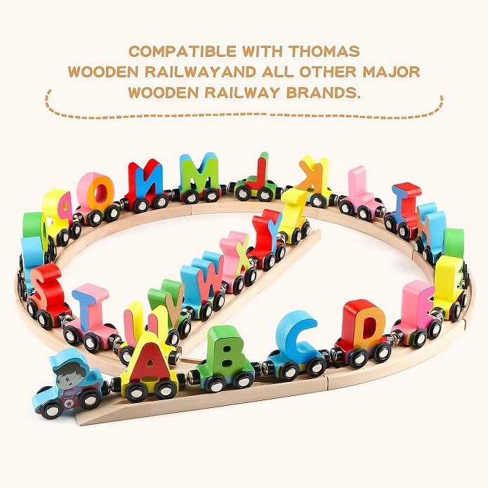 Hot Selling Educational Toys Wooden Alphabet Train Toy Wooden Train With Cartoon Letters For Toddler