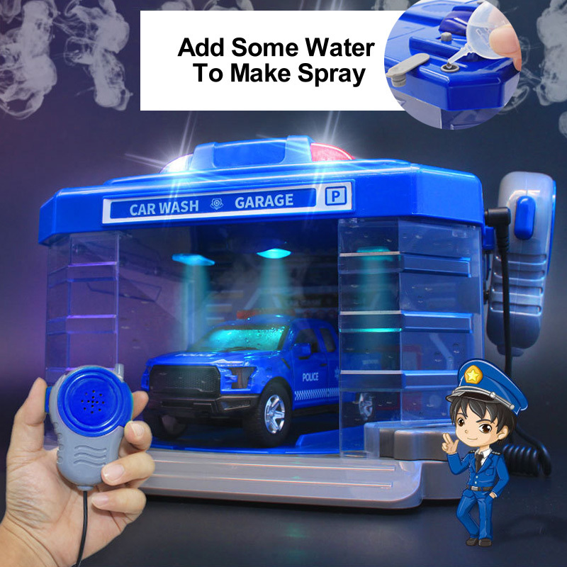 Kids Play Car Wash Workshop Toy with Police Car Vehicle Playsets