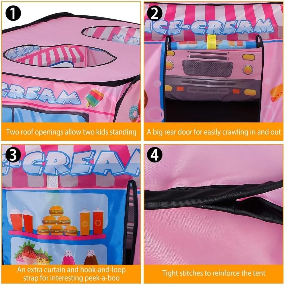 Indoor Outdoor Children Playhouse Toy Polyester Fibre Kids Toddlers Play Tent - Easy Set Up - Ice Cream Truck