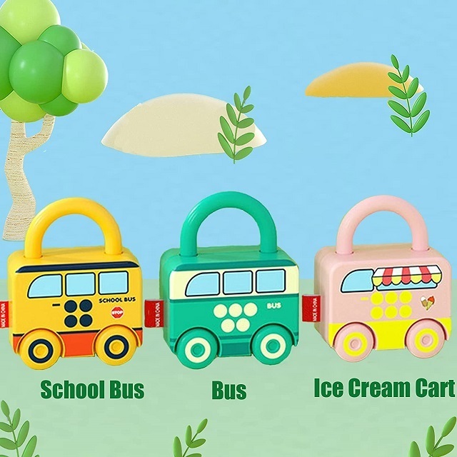 Inertia Toy Early Educational Baby Toy Inertial School Bus Ice Cream Truck Unlock Toy Car Learning Locks with Keys