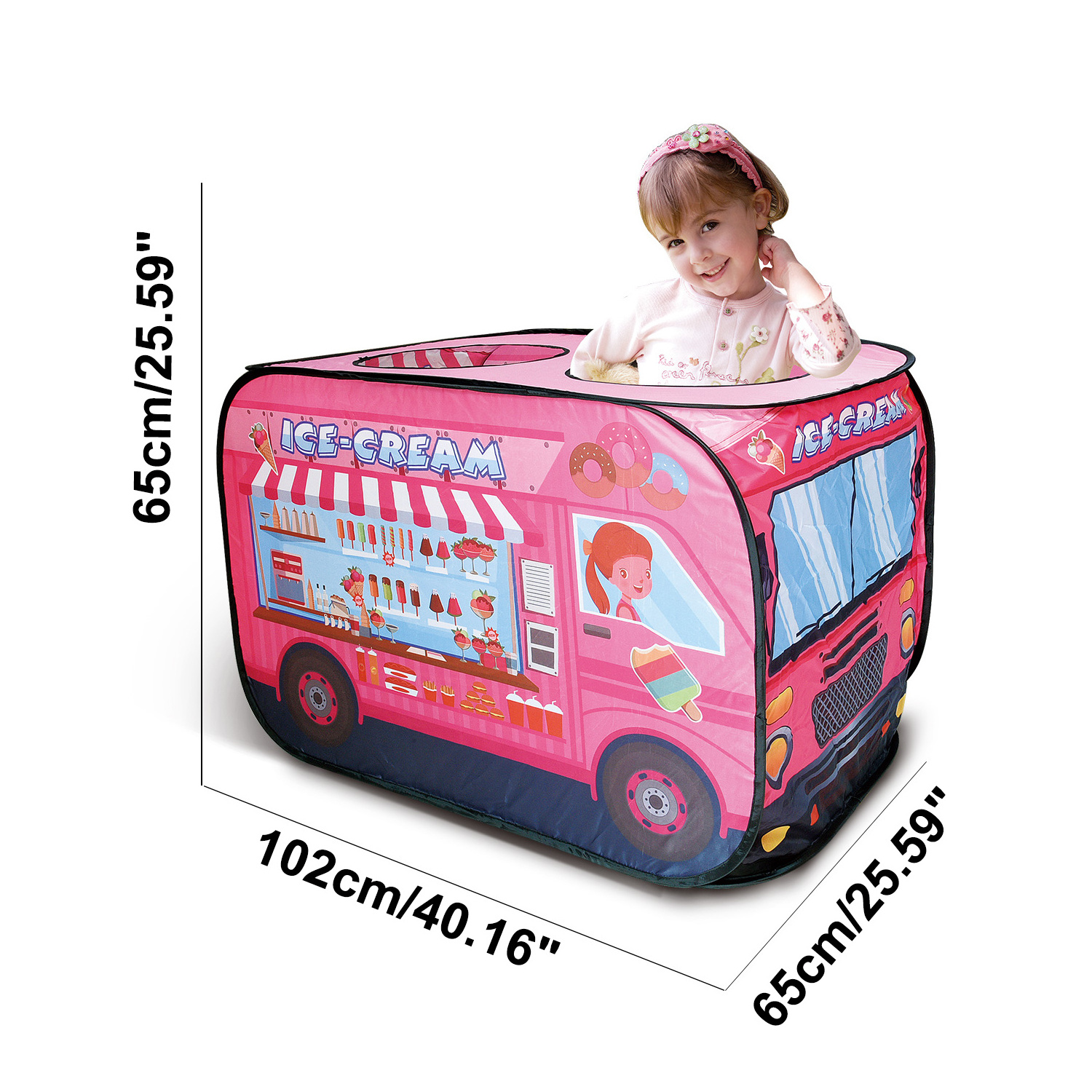 Indoor Outdoor Children Playhouse Toy Polyester Fibre Kids Toddlers Play Tent - Easy Set Up - Ice Cream Truck