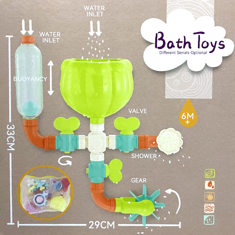 Preschool Baby Bath Tub Toy with Mesh Bag for Kid Shower Toy Organizer DIY Bathtub Water Pipes Building Faucet Toy