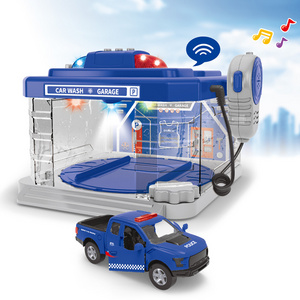 Kids Play Car Wash Workshop Toy with Police Car Vehicle Playsets