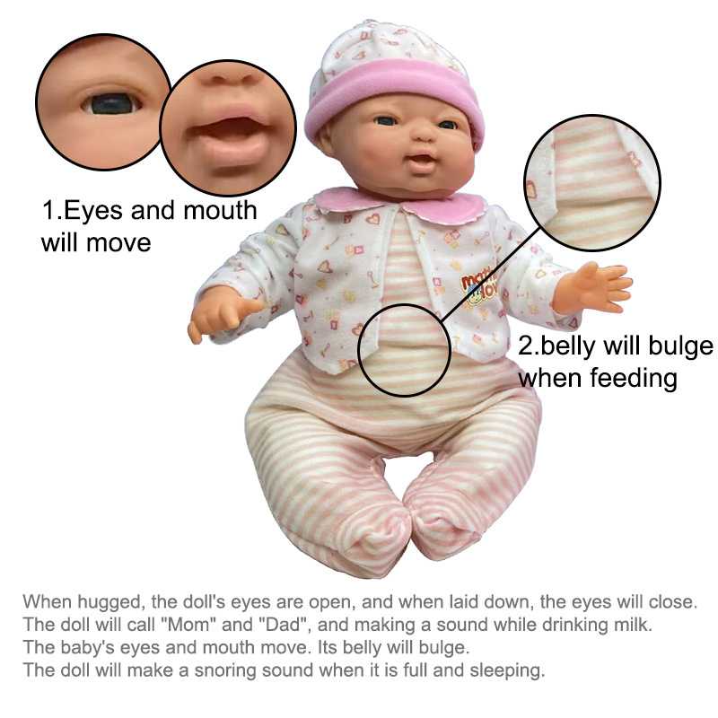 16 Inch Interactive Real Looking Expressions Baby Doll Set with Bottle Pacifier Baby Sound Spanish