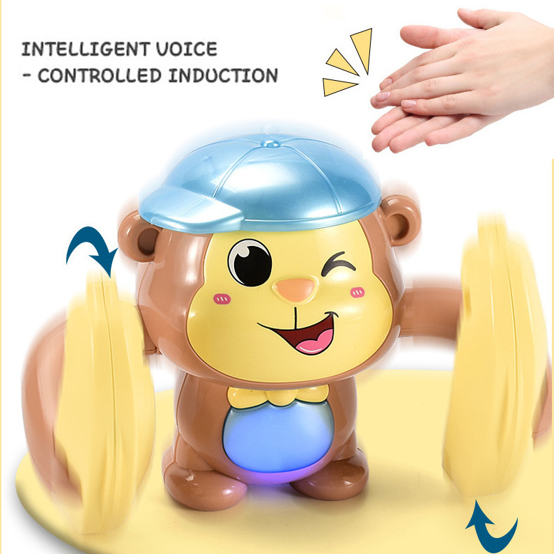 Infant Sensing Electronic Musical Flipping Rolling Banana Monkey Crawling Baby Toy with Music Led Light Up