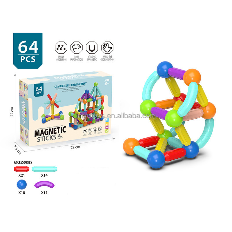 Wholesale 64pcs Magnetic Balls And Rods Set Building Construction Educational Toys for Kids Vibrant Colors