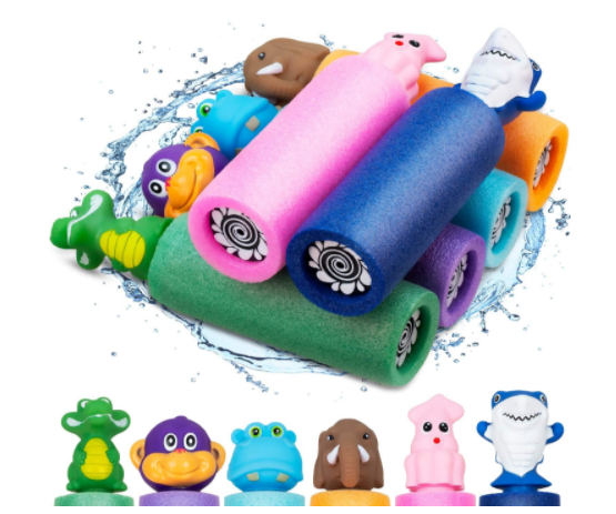 6 Pack Animal Water Soaker Guns, Water Gun Pool Toys Foam Noodles Pump Water Squirt Guns for Kids Adults