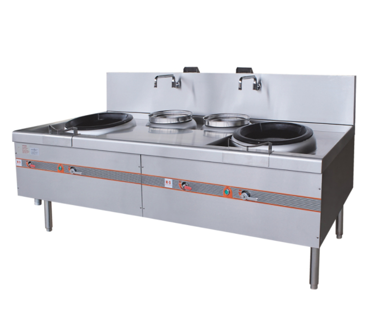 JINZAO ECR-2-GK(E)-N Commercial Chinese Work Stove Environmental Gas stove with 2-burner, 2 steam pots, 2 swing faucets