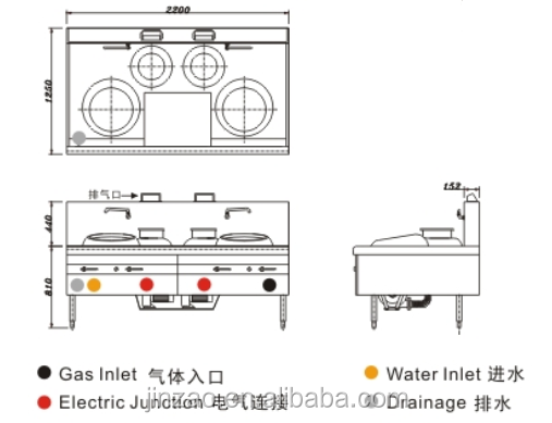 JINZAO ECR-2-GK(E)-N Commercial Chinese Work Stove Environmental Gas stove with 2-burner, 2 steam pots, 2 swing faucets