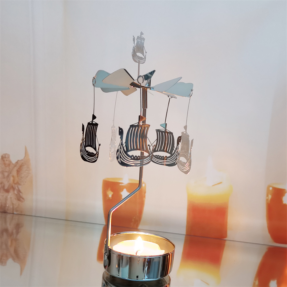 Custom Christmas Small Gift Carousel candle Metal windmill Tealight Holder Rotary candle holder spinning candleholder