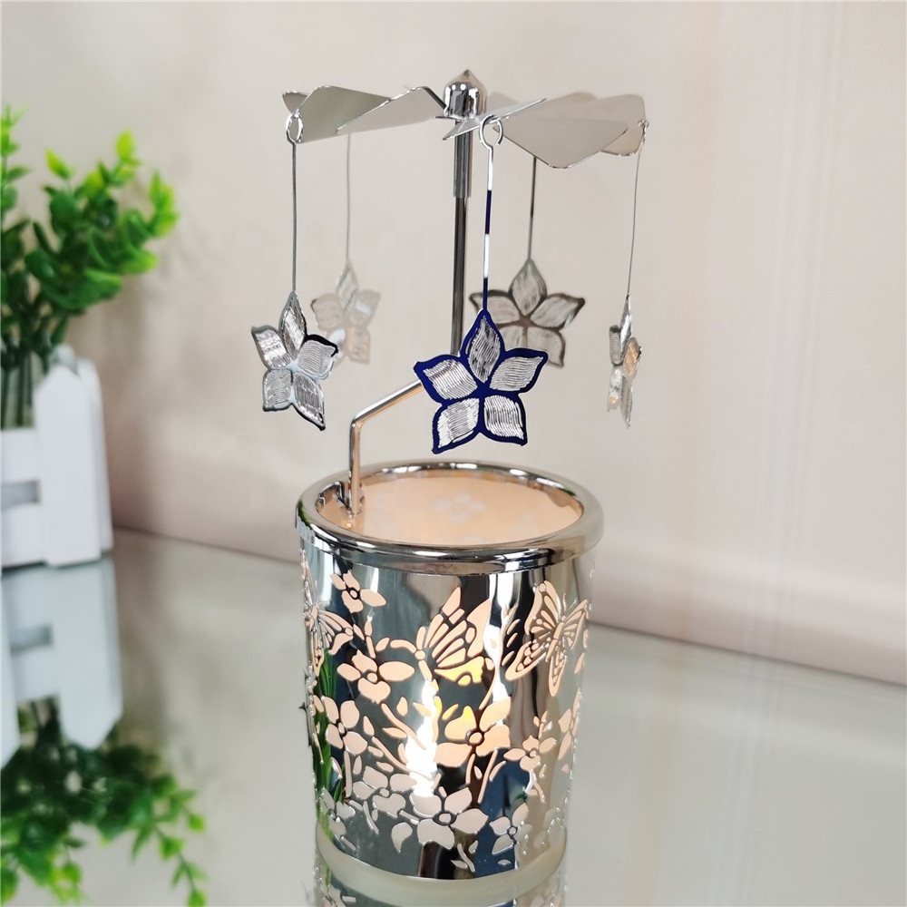 Custom Bauhinia Carousel candle  Spinning windmill Tealight holders , rotating rotary candle holder for Home Decoration