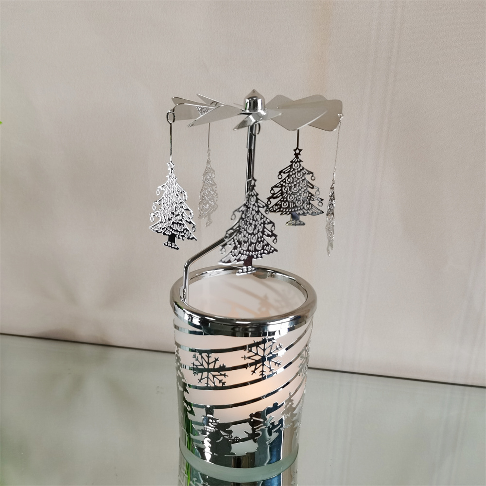 Home Decoration Crafts Gift Christmas Tree Spinning Tea Lights Candleholder Brand Custom Rotary rotating Candle Holder