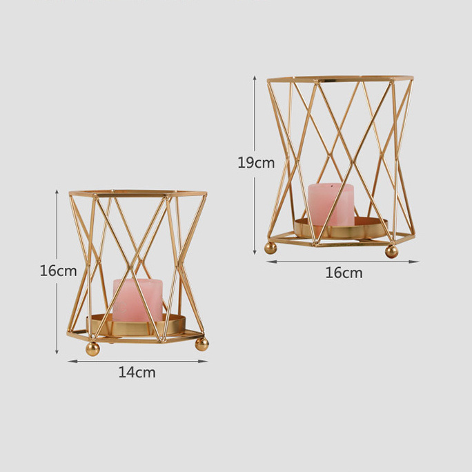 Metal Hexagon Shaped Geometric Design Tea Light Votive Candle Holders  Iron Hollow Tealight Candle Holders for Vintage Wedding H