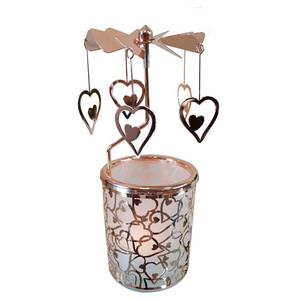 Custom rose gold Carousel candle LOVE Heart Rotating rotary Candle Holders spinning candle holder for Valentine's Day gift