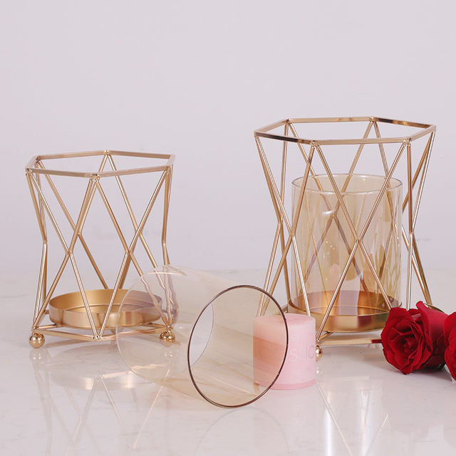 Metal Hexagon Shaped Geometric Design Tea Light Votive Candle Holders  Iron Hollow Tealight Candle Holders for Vintage Wedding H