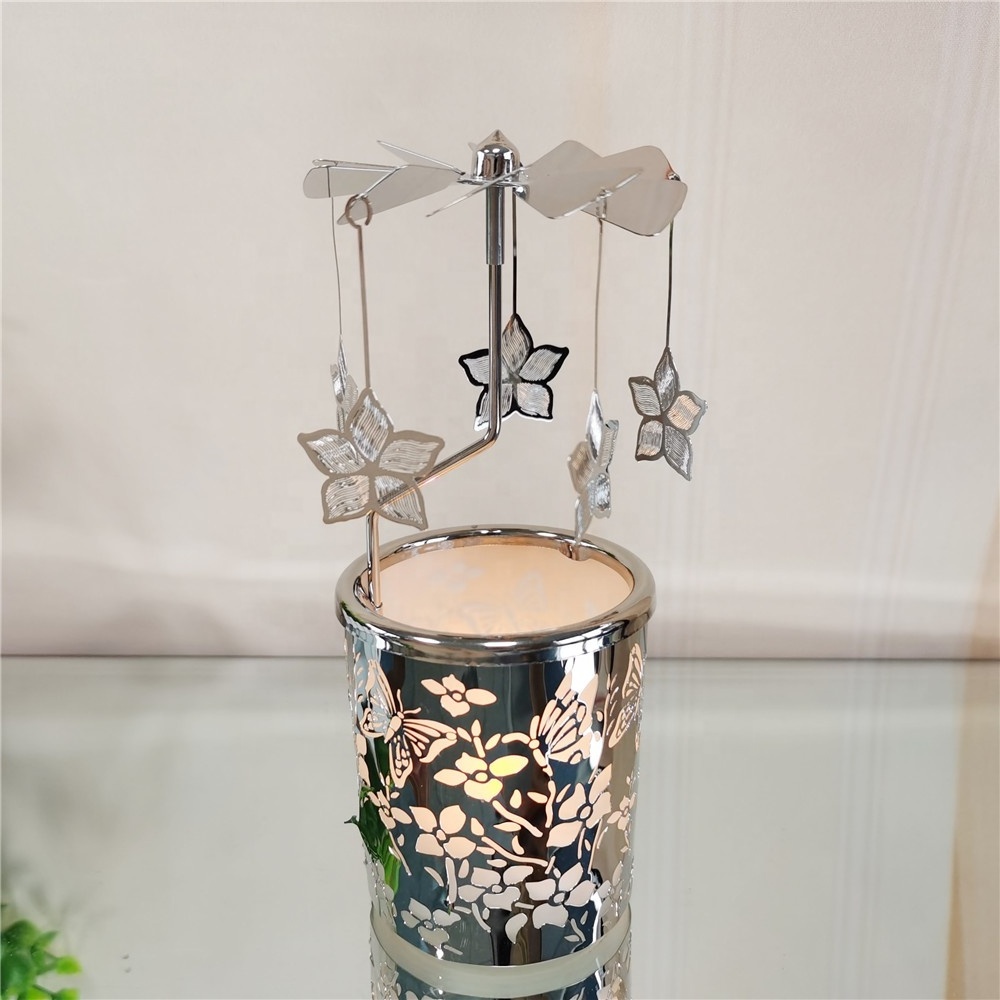 Custom Bauhinia Carousel candle  Spinning windmill Tealight holders , rotating rotary candle holder for Home Decoration