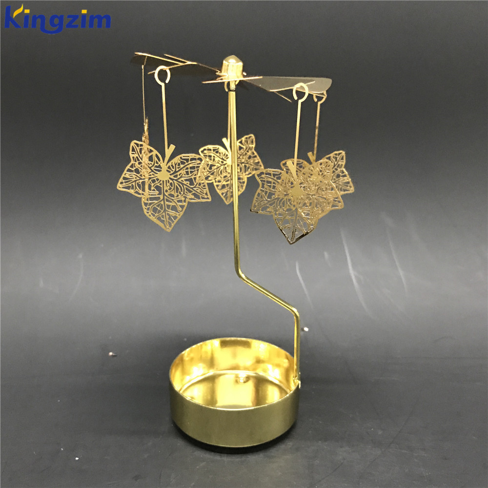 CuCustom christmas small gift gold leaf rotary candleholder High quality metal votive tea light candle holder spinning