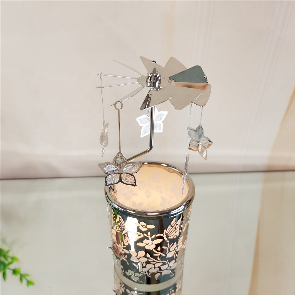 Custom Bauhinia Carousel candle  Spinning windmill Tealight holders , rotating rotary candle holder for Home Decoration